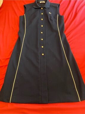 VINTAGE Lacoste Navy Sleeveless Mini Tennis Dress with Sporty White Trim